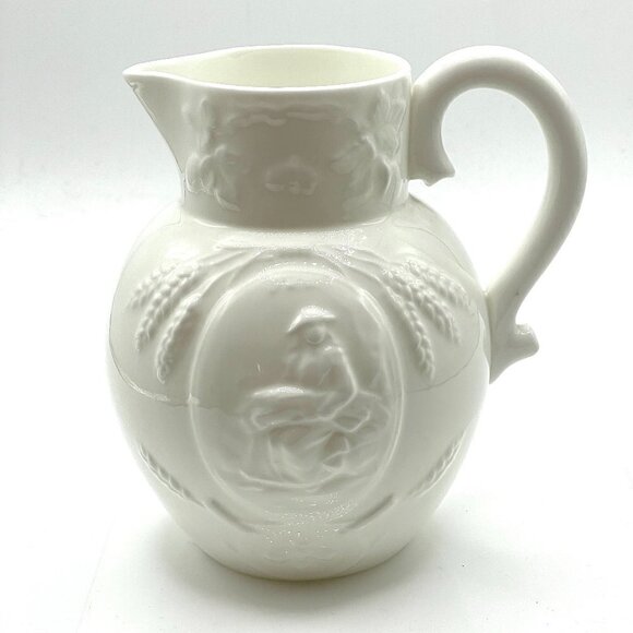 Minton Vintage Early 20th Century White Raised Relief Bone China Handle Pitcher - Picture 1 of 12